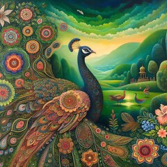 Traditional Indian Peacock  Wallpaper  - obrazy, fototapety, plakaty