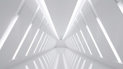 Futuristic White Tunnel with Symmetrical Lighting