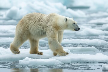 Polar bear proudly climbed onto a melting snow floe.