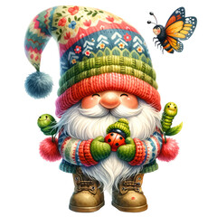 Gnome Spring Seasonal Watercolor Clipart Illustration
