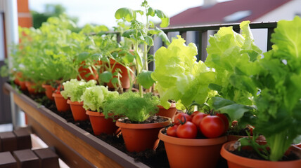 A vegetable garden on a balcony in the big city.