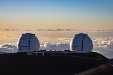 Mauna Kea Volcano's Summit along the Scenic Drive at Sunset with Observatory