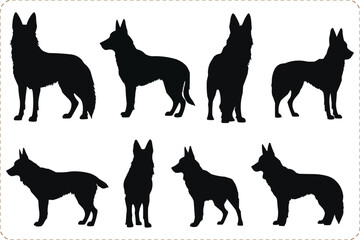 Set of dogs silhouettes, Silhouettes of German Shephard Dog, animal Silhouettes of a pet dog, Set of dogs in different poses - obrazy, fototapety, plakaty