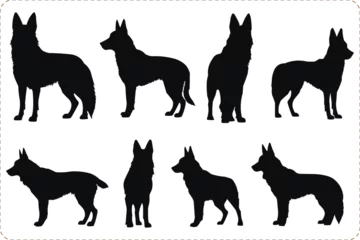Foto op Plexiglas Set of dogs silhouettes, Silhouettes of German Shephard Dog, animal Silhouettes of a pet dog, Set of dogs in different poses © Creative_Design