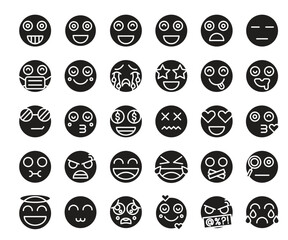 Cute Emoji Glyph Icon. Cartoon emoji set. Vector Illustration