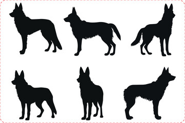 Set of dogs silhouettes, Silhouettes of German Shephard Dog, animal Silhouettes of a pet dog, Set of dogs in different poses