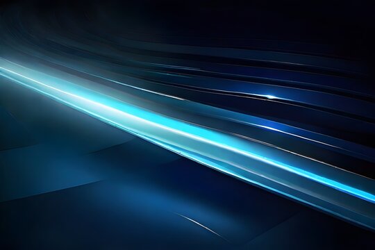 Vector Abstract, science, futuristic, energy technology concept. Digital image of light rays, stripes lines with blue light, speed and motion blur over dark blue 