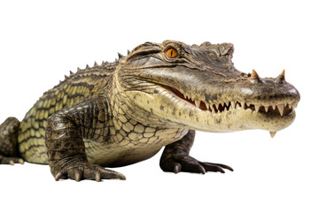 Fototapeta premium Close Up of a Crocodile. A photograph showcasing a detailed view of a crocodile on a plain Transparent background.