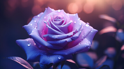 Close-up of rose flower in natural pastel light tones with copy space and selective focus