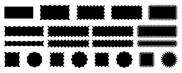 Zig zag rectangular shape with jagged edges. Torn shape pieces set. Jagged black rectangular design elements PNG - obrazy, fototapety, plakaty