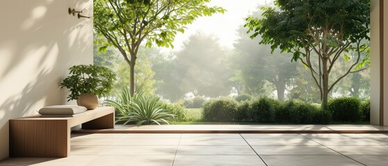 Modern Minimalist Interior with Garden View