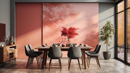 Minimalist Coral and Gray Dining Area
