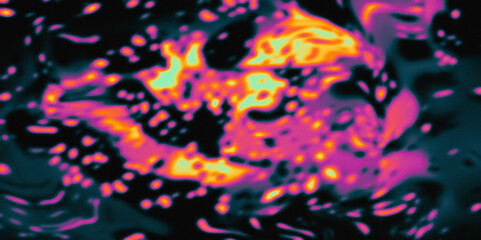 An abstract, textured background of pink, red, orange and blue shapes and dots, in the style of thermal camera, biomorphic abstraction, dark black and violet, - 738044087