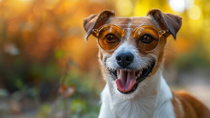 A funny dog celebrates with a pair of sunglasses on his birthday - Powered by Adobe