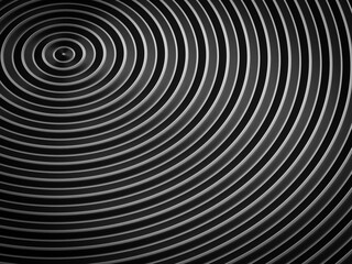 Smooth concentric black rings or circles waves background wallpaper banner flat lay top view