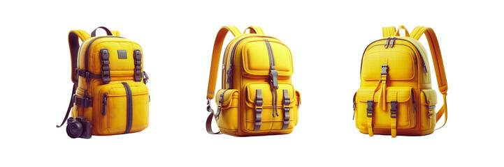 Set of Yellow Leather travel Bag, illustration, isolated over on transparent white background