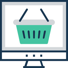 Online Shopping flat and line icon