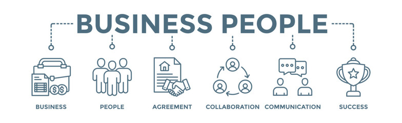 Business people banner web icon vector illustration concept with icon of business, people, agreement, collaboration, communication and success