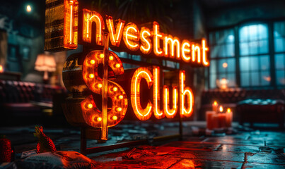 Fototapeta na wymiar 3D illustration of Investment Club text with a large golden dollar sign, symbolizing collective financial growth and collaborative investment strategies