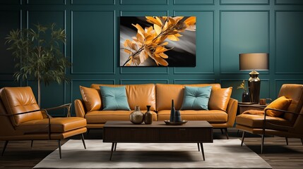 Modern Chocolate Brown and Teal Living Room
