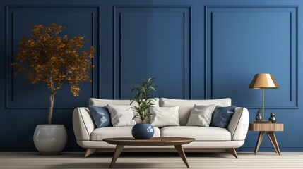 Modern Dark Blue and White Living Room