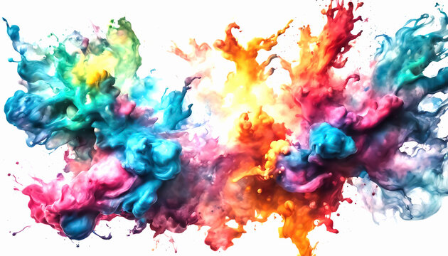 Colorful paint stains. Watercolor stains on a white. Rainbow design of multi-colored blots on white. Background with top view of abstract colored ink blots. AI generated