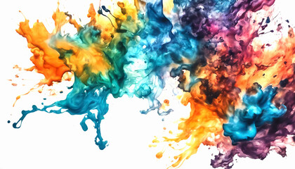 Colorful paint stains. Watercolor stains on a white. Rainbow design of different colored blots on white. Background with top view of abstract colored ink blots. AI generated