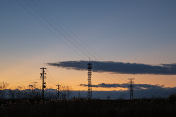 	鉄塔　送電線　夜景夕景　グラデーション