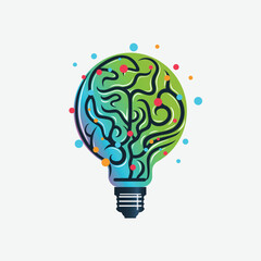 Creative idea light bulb and brain isolated on background. Brain data and start up concept. Symbol of creativity, creative idea
