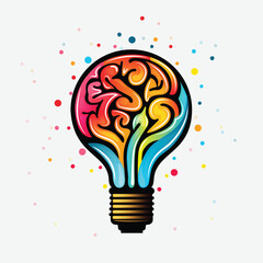 Creative idea light bulb and brain isolated on background. Brain data and start up concept. Symbol of creativity, creative idea