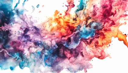 Fototapeta premium Colorful paint stains. Watercolor spots on a white. Rainbow design of different colored blots on white. Background with top view of abstract color ink blots. AI generated