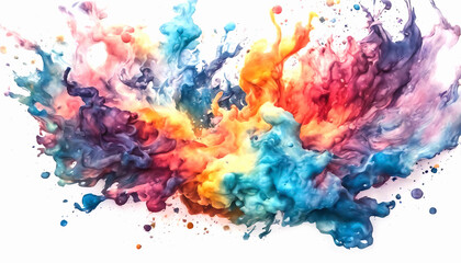 Fototapeta premium Colorful spots of paint. Watercolor stains on a white. Rainbow design of multi-colored wet blots. Top view of abstract colored ink blots. AI generated