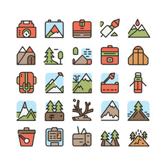 Outdoors and Hiking icon vector set