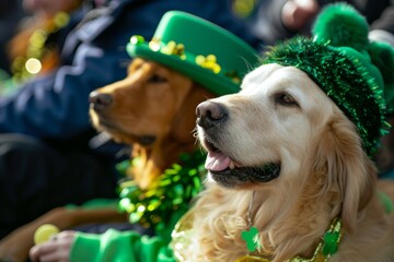 Dogs dressed up for Saint Patricks Day parade
