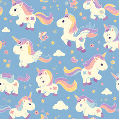 Cute Unicorn cartoon seamless pattern background for kids.