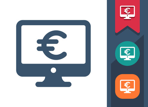 Computer Screen Icon. Monitor, PC, Money, Online Shopping, E-commerce, Euro