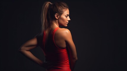 Rear view of woman suffering from neck pain due to muscle spasm or nerve entrapment. Unidentified blonde woman in white top massages