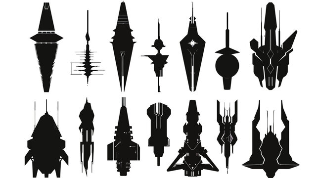 Set Of Fantasy Games Spaceship Silhouette
