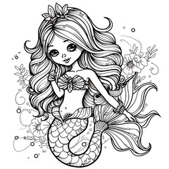 Coloring Page Mermaid Illustration