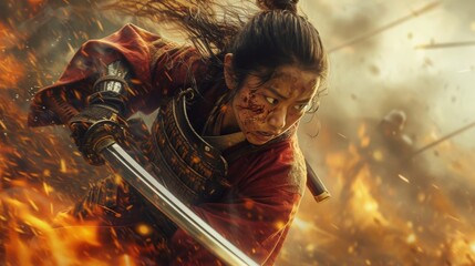 Legendary Japanese female warrior with katana.
