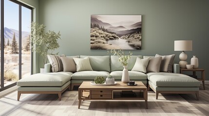 Modern Sage and White Living Room