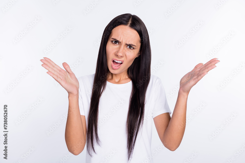 Sticker Photo of young woman angry mad crazy unhappy yell blame offended problem isolated over white color background