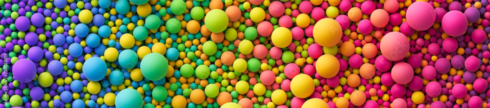 Poster vector colorful balls background for kids zone or children's playroom. wide banner or header with ma