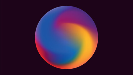 Colorful gradient background, neon gradation circle with halftone grainy noise, vector poster. Abstract vector sphere symbol. Holographic iridescent color blend of fluorescent transition mesh.