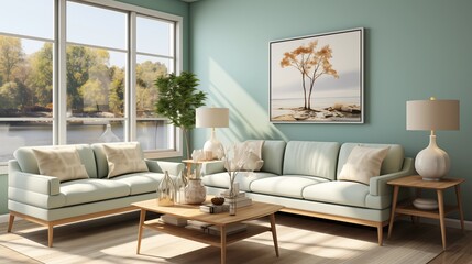 Modern Seafoam Green and Ivory Living Room