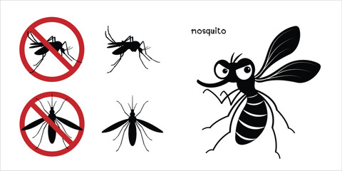 Mosquitoes close up on a white background. Mosquito symbol in the form of a cartoon. Graphics for design Decorate your website, make stickers, banners and posters.