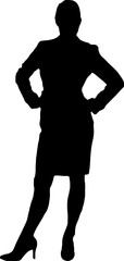 The silhouette of a working woman stands with her feet in dissatisfaction.