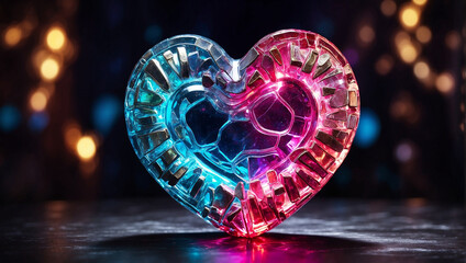 heart shaped glass heart of diamonds on black background heart in the night glass heart