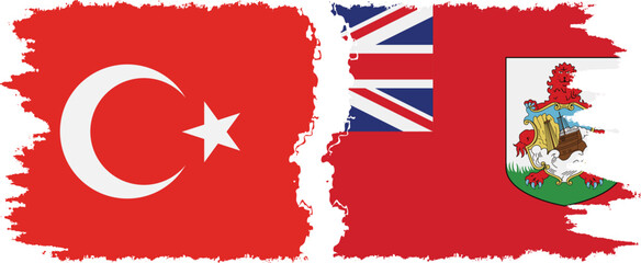 Bermuda and Turkey grunge flags connection vector