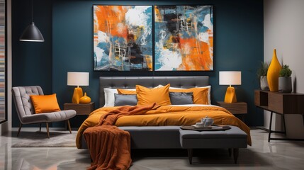 Navy Blue and Orange Bedroom Retreat